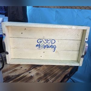 Wood Serving Tray Handcrafted Handmade Hand painted with Handles!